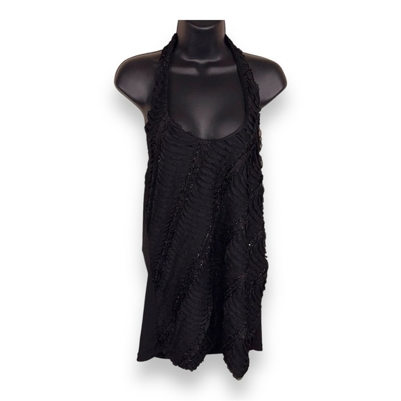0X MAURICES BLACK SEQUIN HALTER TANK TOP RUFFLE STRETCH Y2K GOTH GLAM - Picture 1 of 11